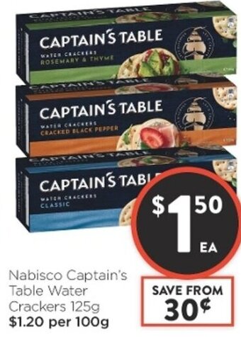 Foodworks Nabisco Captain's Table Water Crackers 125g offer