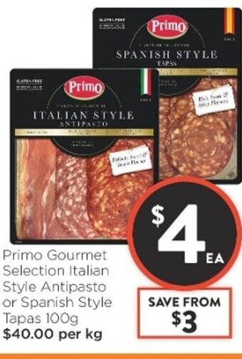 Foodworks Primo Gourmet Selection Italian Style Antipasto or Spanish Style Tapas 100g offer