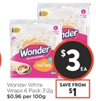 Foodworks Wonder White Wraps 6 Pack 312g offer