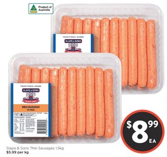 Foodworks Slape & Sons Thin Sausages 1.5kg offer