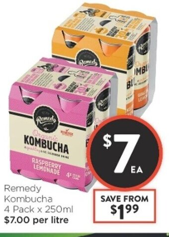 Foodworks Remedy Kombucha 4 Pack x 250ml offer