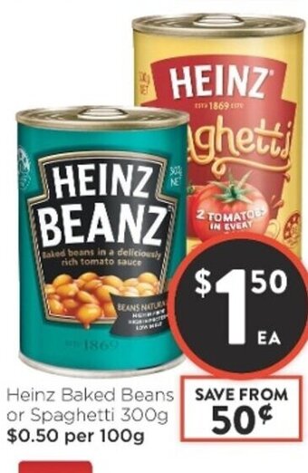 Foodworks Heinz Baked Beans or Spaghetti 300g offer