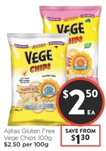 Foodworks Ajitas Gluten Free Vege Chips 100g offer