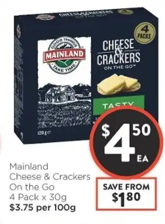 Foodworks Mainland Cheese & Crackers On The Go 4 Pack x 30g offer