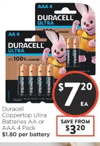 Foodworks Duracell Coppertop Ultra batteries AA or AAA 4 Pack offer