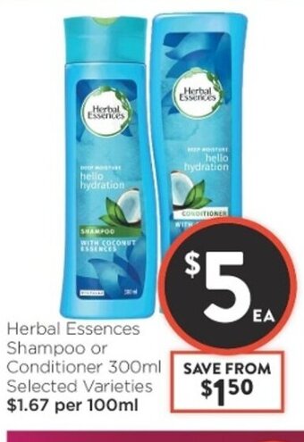 Foodworks Herbal Essences Shampoo or Conditioner 300ml offer