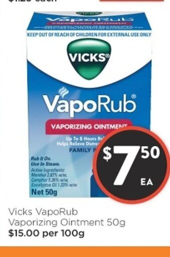 Foodworks Vicks VapoRub Vaporizing Ointment 50g offer