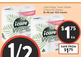 Foodworks iCare Paper Towel Wipex 2 Pack 60 Sheets offer