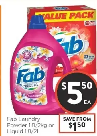 Foodworks Fab Laundry Powder 1.8/2kg or Liquid 1.8/2l offer