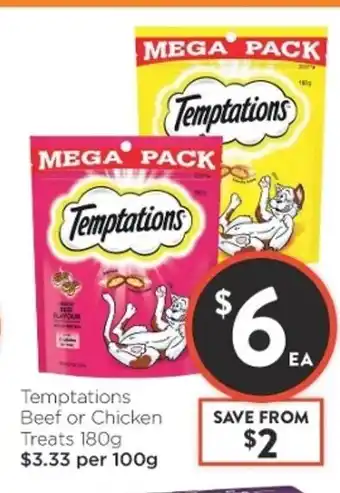 Foodworks Temptations Beef or Chicken Treats 180g offer
