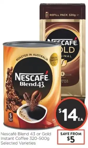 Foodworks Nescafe Blend 43 or Gold Instant Coffee 320-500g offer
