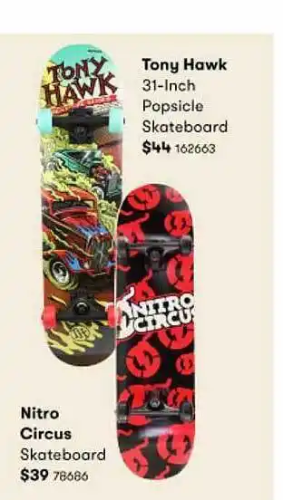 BIG W Tony Hawk 31-ich Popsicle Skateboard , Nitro Circus Skateboard offer