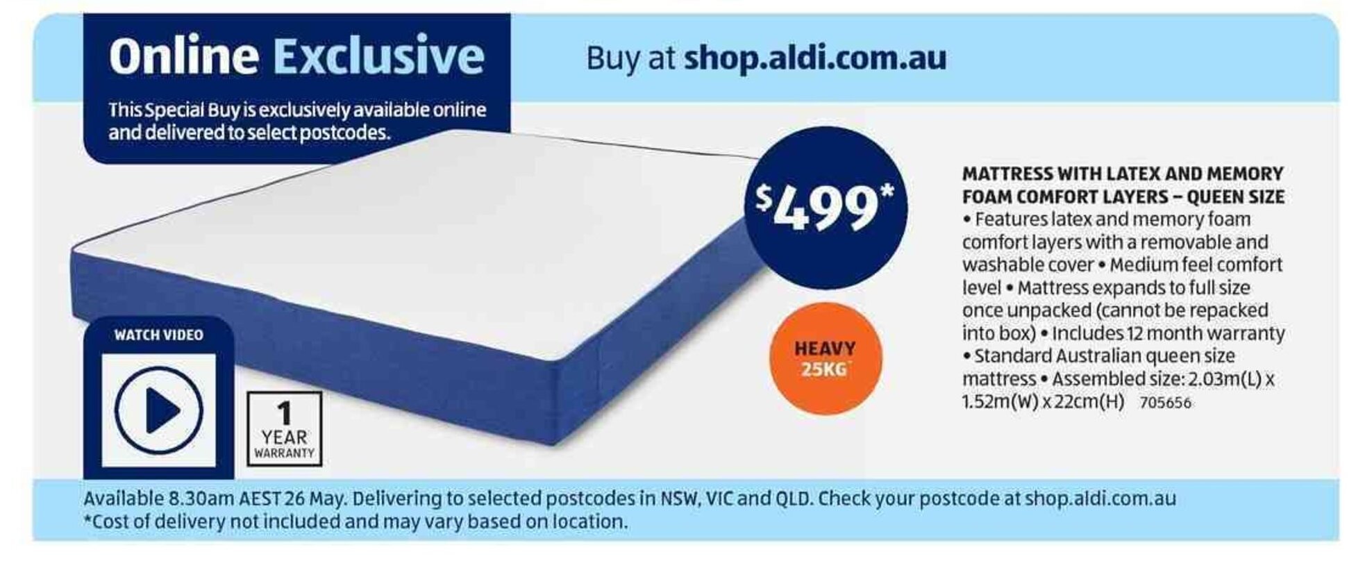 Mattress With Latex and Memory Foam Comfort LayersQueen Size 25kg