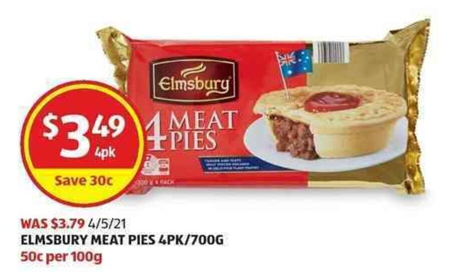 Elmsbury Meat Pies 4pk/700g offer at ALDI