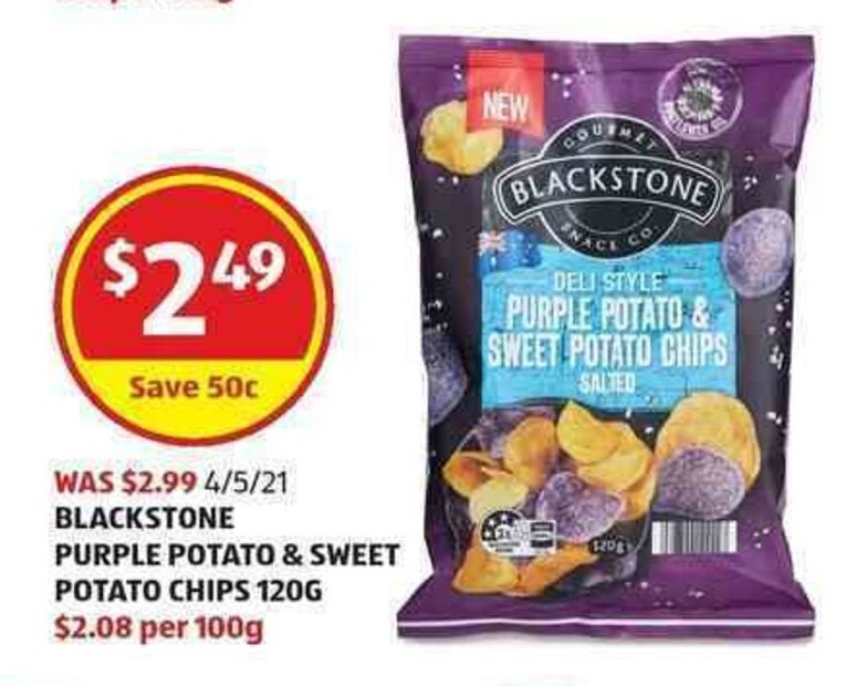 Blackstone Purple Potato & Sweet Potato Chips 120g offer at ALDI