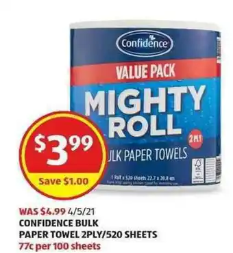 ALDI Confidence Bulk Paper Towel 2ply/520 Sheets offer