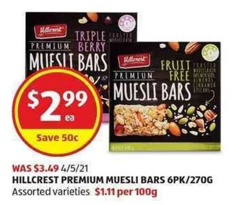 Hillcrest Premium Muesli Bars 6pk/270g