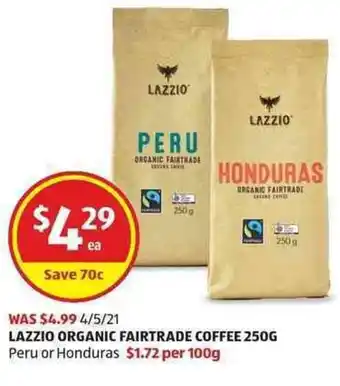 ALDI Lazzio Organic Fairtrade Coffee 250g offer