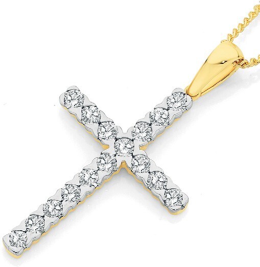 9ct Gold Diamond Cross Pendant offer at 