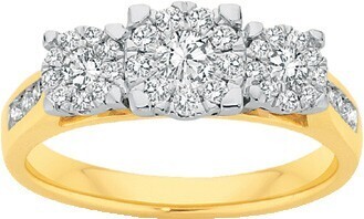 Angus & Coote 9ct Gold Diamond Cluster Trilogy Ring offer