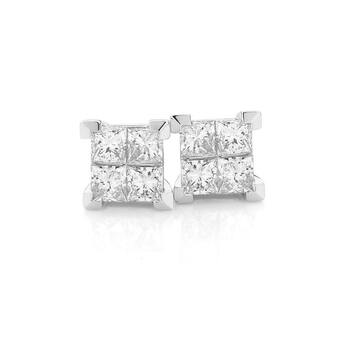 Angus & Coote 9ct White Gold Diamond Princess Cut Stud Earrings offer
