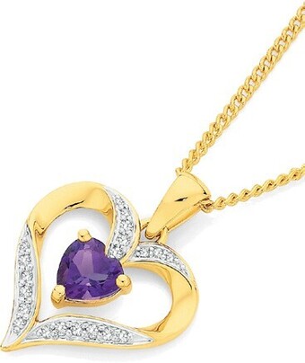Angus & Coote 9ct Gold Amethyst & Diamond Pendant offer