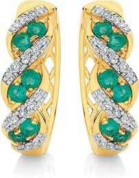 Angus & Coote 9ct Gold Natural Emerald & Diamond Huggie Earrings offer