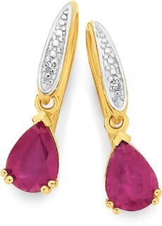 Angus & Coote 9ct Gold Ruby & Diamond Earrings offer