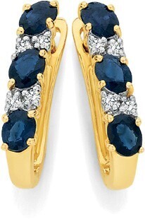 Angus & Coote 9ct Gold Natural Sapphire & Diamond Hoop Earrings offer