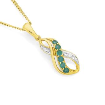 Angus & Coote 9ct Gold Emerald and Diamond Infinity Swirl Pendant offer