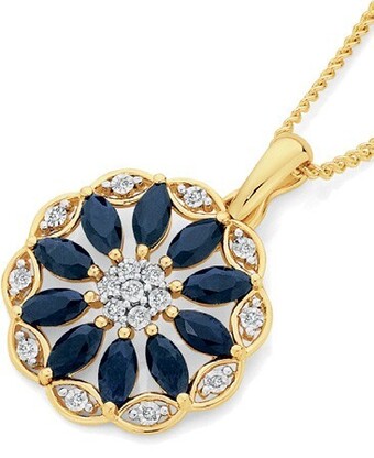 Angus & Coote 9ct Gold Sapphire & Diamond Wreath Flower Pendant offer