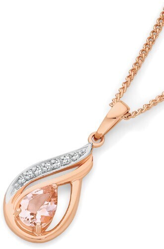Angus & Coote 9ct Rose Gold Morganite & Diamond Pendant offer