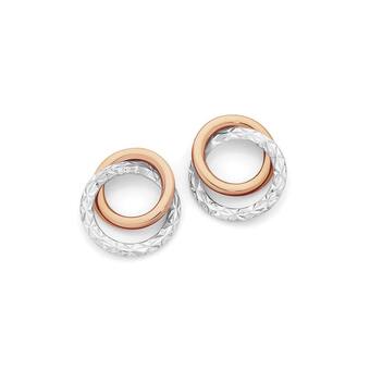 9ct Rose Gold Two Tone Double Circle Stud Earrings