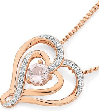 Angus & Coote 9ct Rose Gold Morganite & Diamond Heart Pendant offer