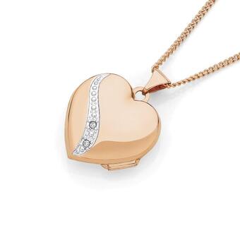 Angus & Coote 9ct Rose Gold Two Tone Diamond Locket offer