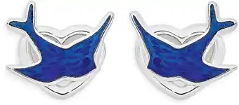 Sterling Silver Small Heart With Bluebird Earrings