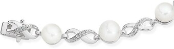Angus & Coote Sterling Silver Cultured Freshwater Pearl & Cubic Zirconia Infinity Bracelet offer