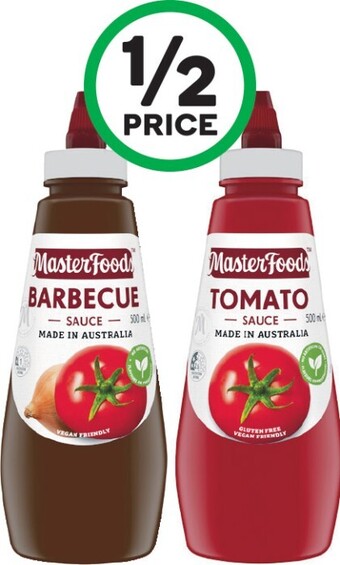 Woolworths MasterFoods Tomato or Barbecue Sauce 475-500ml offer