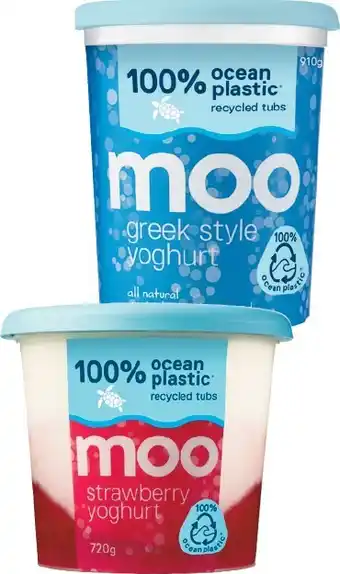 Woolworths Moo 100% Ocean Plastic Greek or Flavoured Yoghurt 720-910g offer