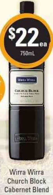 Cellarbrations Wirra Wirra Church Block Cabernet Blend 750ml offer