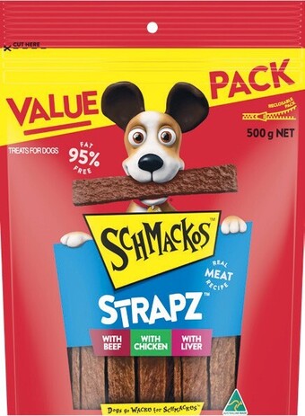 Woolworths Schmackos Strapz Dog Treats 500g offer