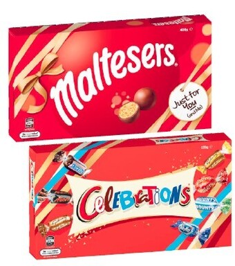 Coles Mars Maltesers Box 400g or Celebrations Box 320g offer