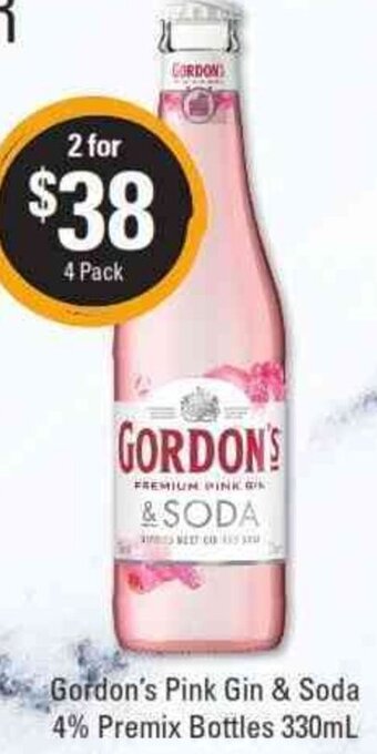 Cellarbrations Gordon's Pink Gin & Soda 4% Premix Bottles 330ml offer