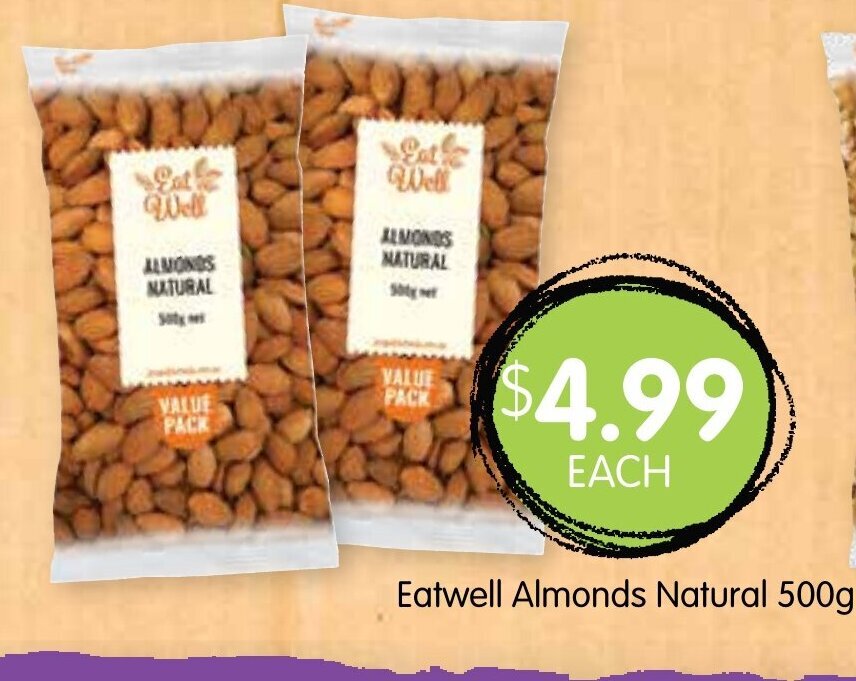 Eatwell Almonds Natural 500g offer at Spudshed