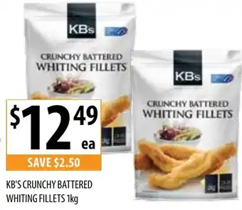 Supabarn KB'S Crunchy Battered Whiting Fillets 1kg offer