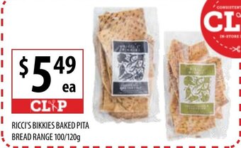Supabarn Ricci's Bikkies Baked Pita Bread Range 100/120g offer