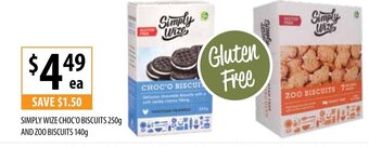 Supabarn Simply Wize Choc'o Biscuits 250g and Zoo Biscuits 140g offer