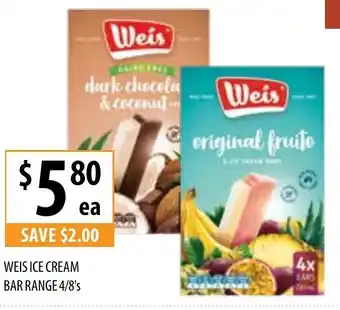 Supabarn Weis Ice Cream Bar Range 4/8's offer