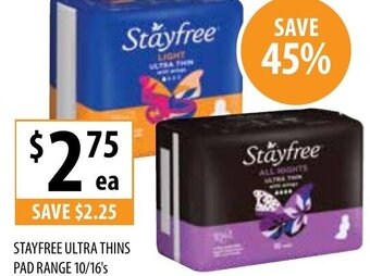 Supabarn Stayfree Ultra Thins Pad Range 10/16's offer