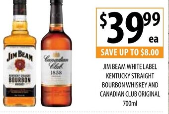 Supabarn Jim Beam White Label Kentucky Straight Bourbon Whiskey And Canadian Club Original 700ml offer